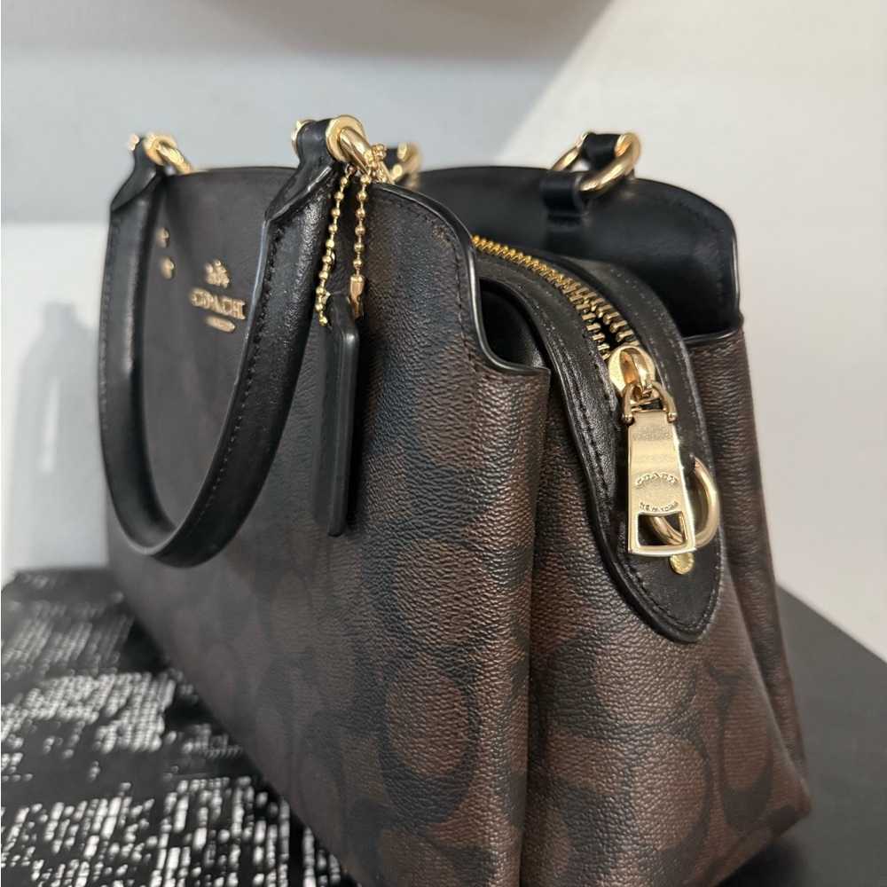 Coach Signature Mini Lillie Satchel Bag Brown/Black Monogram - Picture 3 of 6
